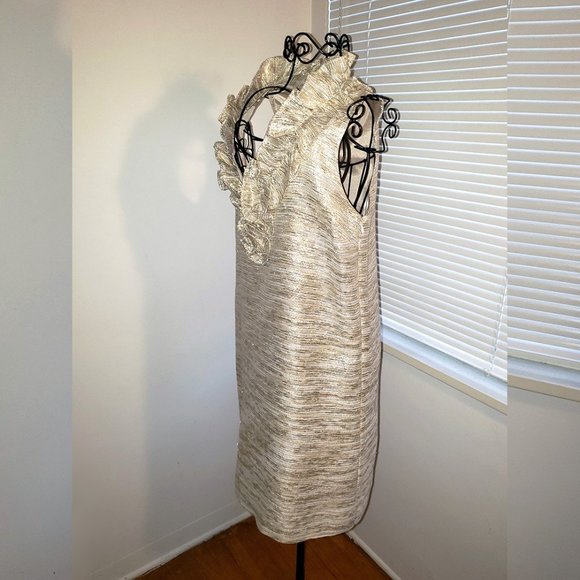 *SOLD* Kate Spade Gold Metallic Cocktail Dress Sleeveless Holiday Mini - Picture 3 of 14